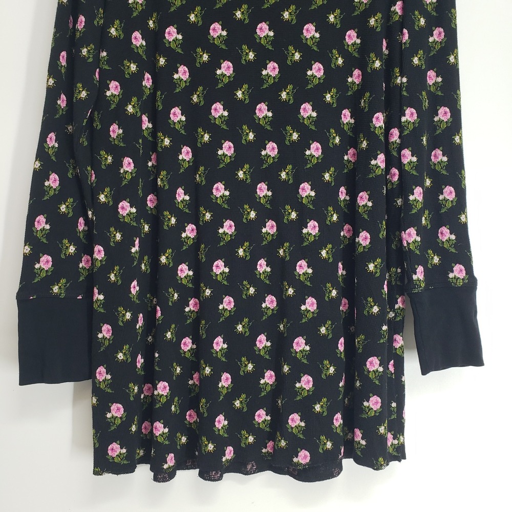 Victoria's Secret Floral Waffle Knit Sleep Shirt Women Large Black Long Sleeves - Picture 5 of 8